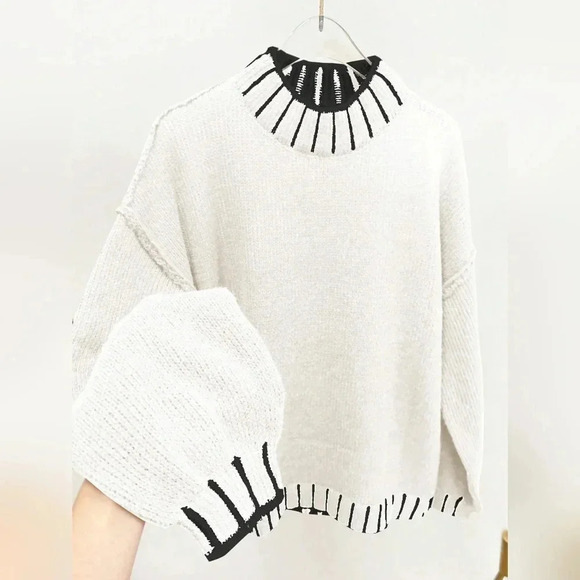 Autumn/Winter Casual Round Neck Colorblock Striped Stand Collar L - Picture 4 of 5